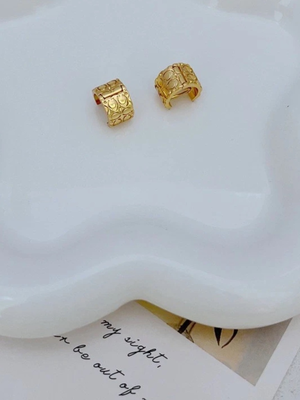 Coach Gold Tone Signature C Huggies Earrings Swarovski Rhinestone w/Dustbag NWT - Picture 3 of 7